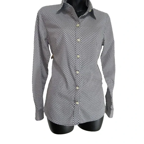 Banana Republic Women's Non Iron Shirt Business Collared Long Sleeve Geomatric 6 - Picture 4 of 9